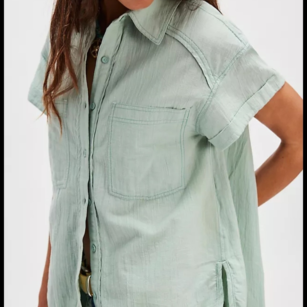 We The Free Pale Mint Short-Sleeve Button-Down
